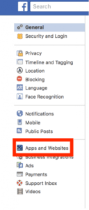 facebook apps and websites settings
