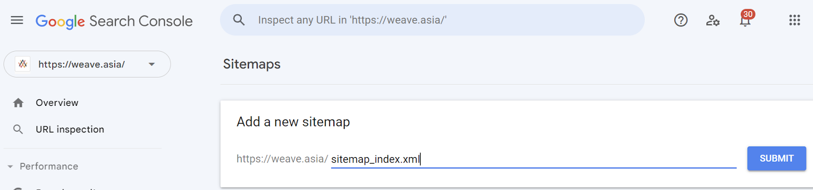  example of submitting sitemap via Google Search Console